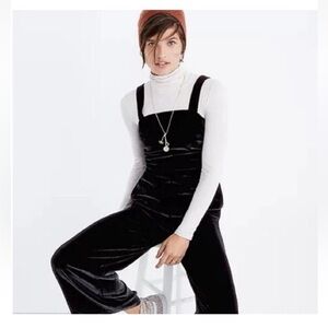 Madewell Crushed Velvet Wide Leg Cropped Jumpsuit – Black –‎ Size 12
